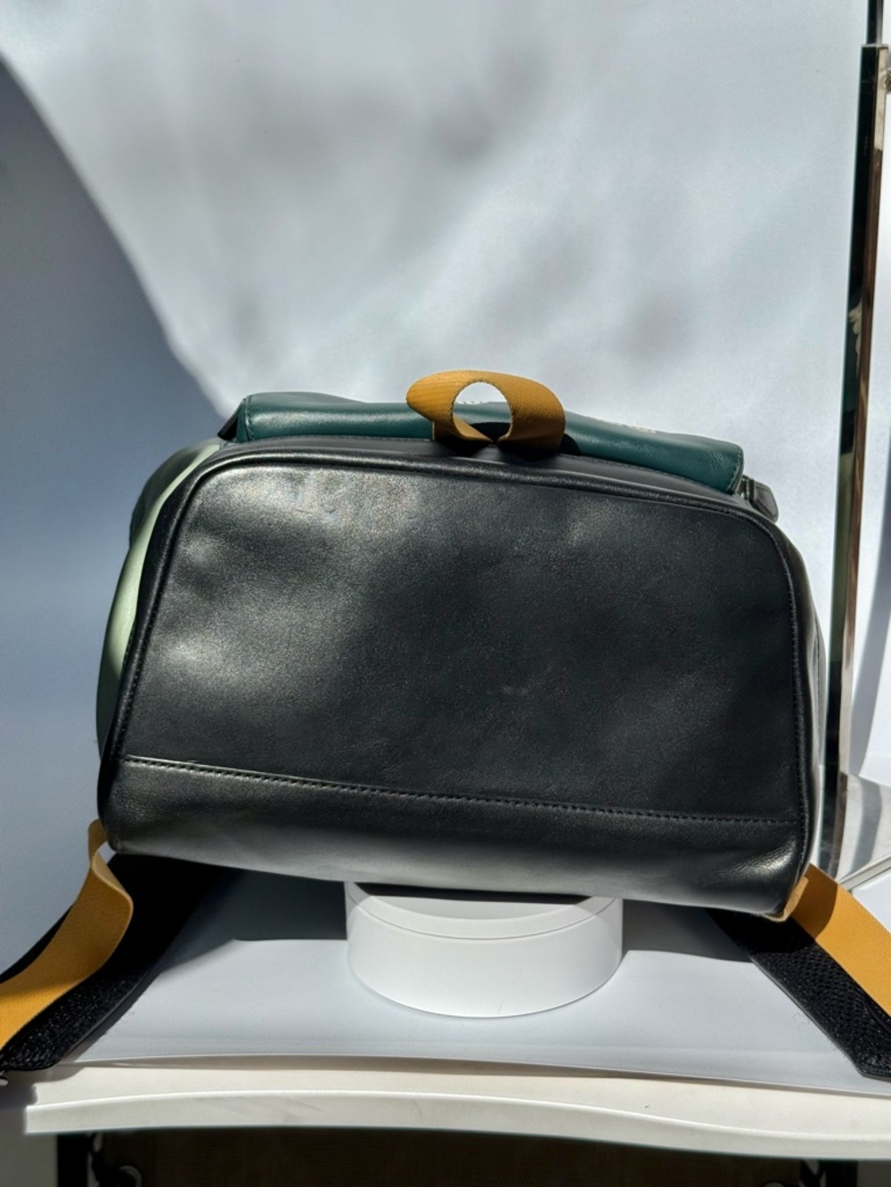 Coach Unisex Coach Track Leather Backpack Green, Black and goldenrod. - Picture 4 of 9